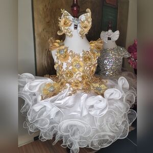 Toddler Glitz Cupcake Pageant Dress 18-24 Months Gold White Corset